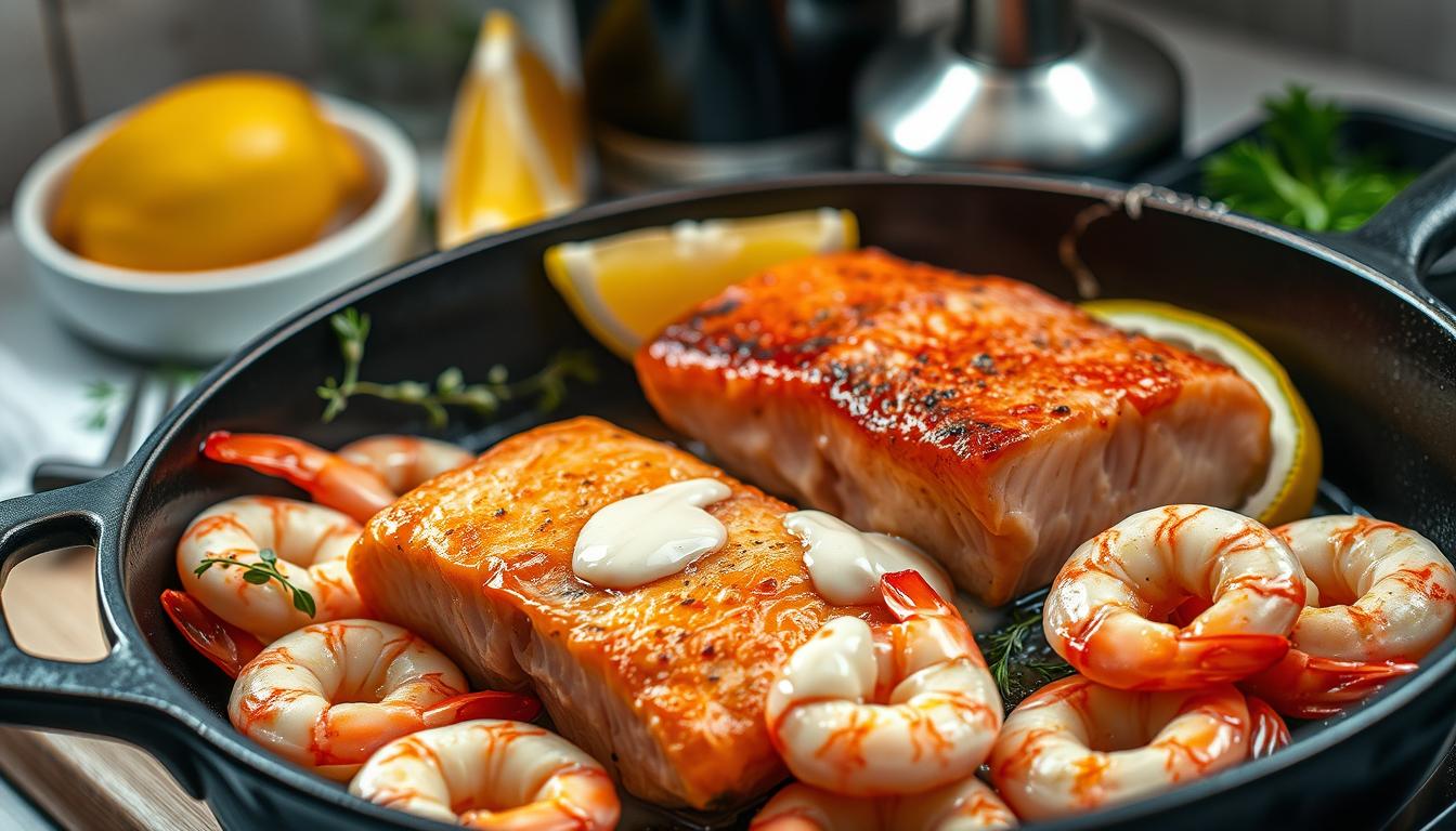 Cooking Salmon and Shrimp Easy Dinner Recipe