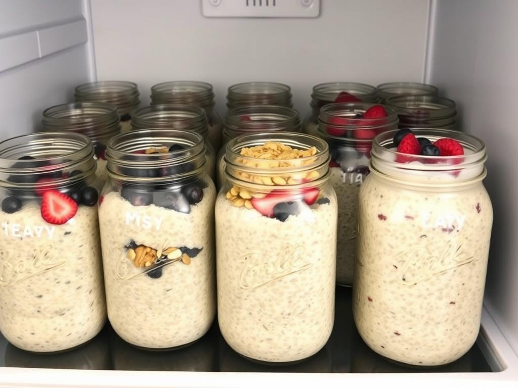 Prepared overnight oats in jars for quick mom meals - self-care nutrition