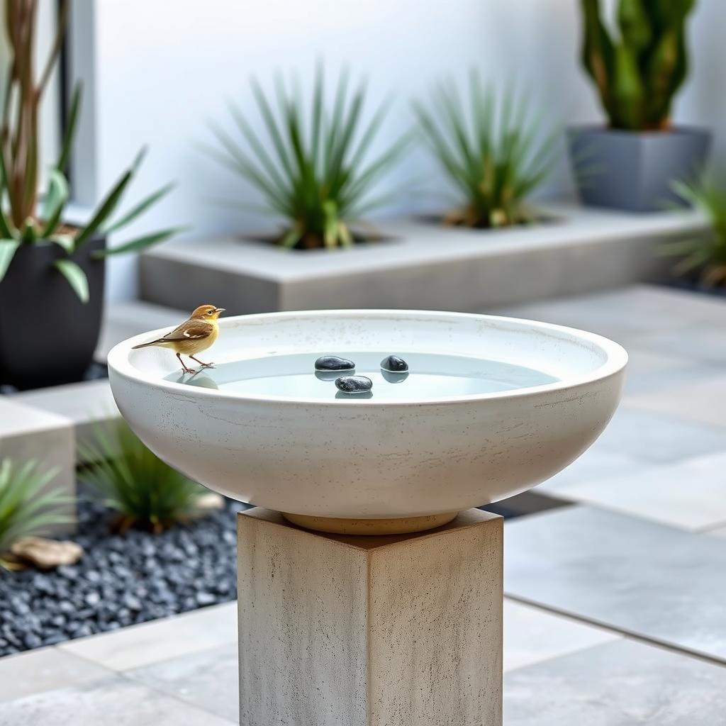 Modern concrete basin bird bath with minimalist design