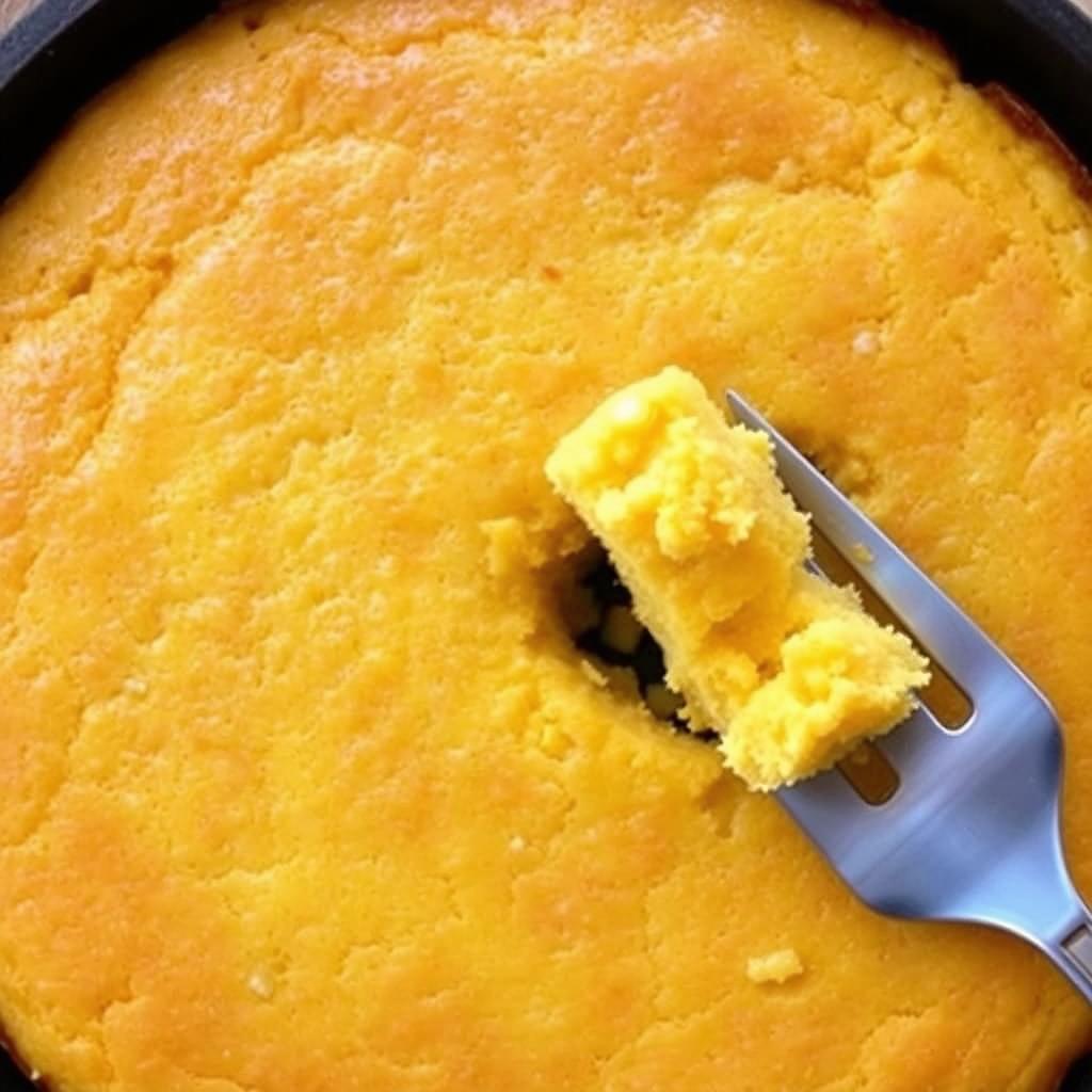 Golden cornbread in a cast iron skillet