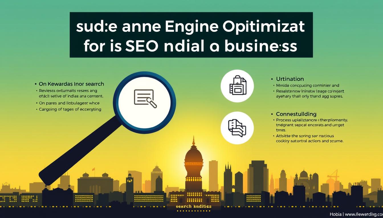 A vibrant and informative infographic showcasing the core principles of search engine optimization for Indian businesses. In the foreground, a stylized magnifying glass icon symbolizes the search process, while in the middle ground, a series of iconographic elements highlight key SEO tactics such as keyword research, on-page optimization, and link building. The background features a silhouetted cityscape of an Indian metropolis, bathed in warm, golden lighting to convey a sense of growth and opportunity. The overall composition is crisp, clean, and visually striking, designed to engage and educate the viewer on the fundamental aspects of effective SEO for the Indian market.