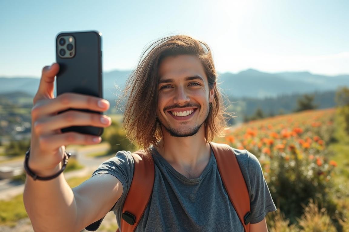 Person taking a selfie outdoors for National Selfie Day on June 21