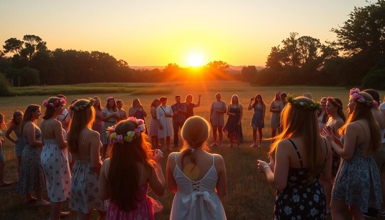 Summer solstice celebration with people enjoying the longest day of the year