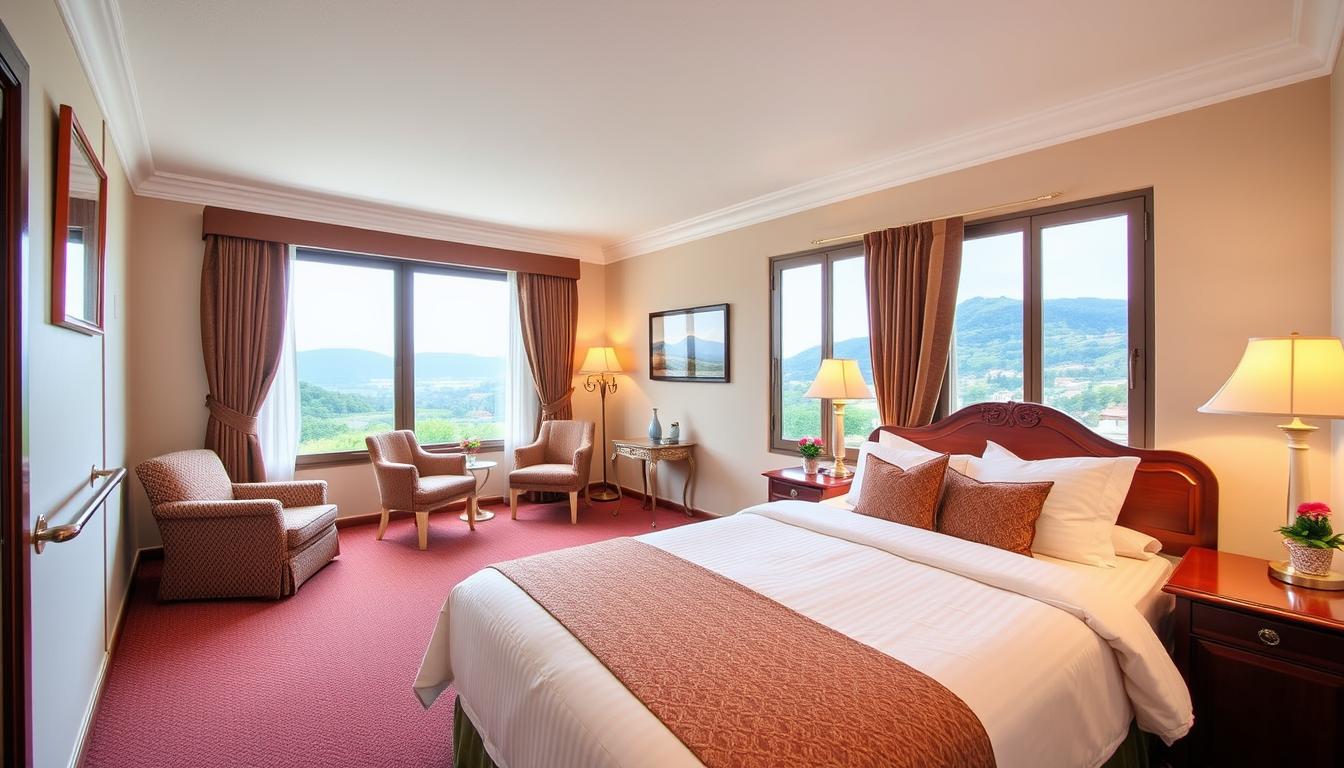 Quarto confortável em hotel adaptado para pessoas acima de 50 anos em Gramado