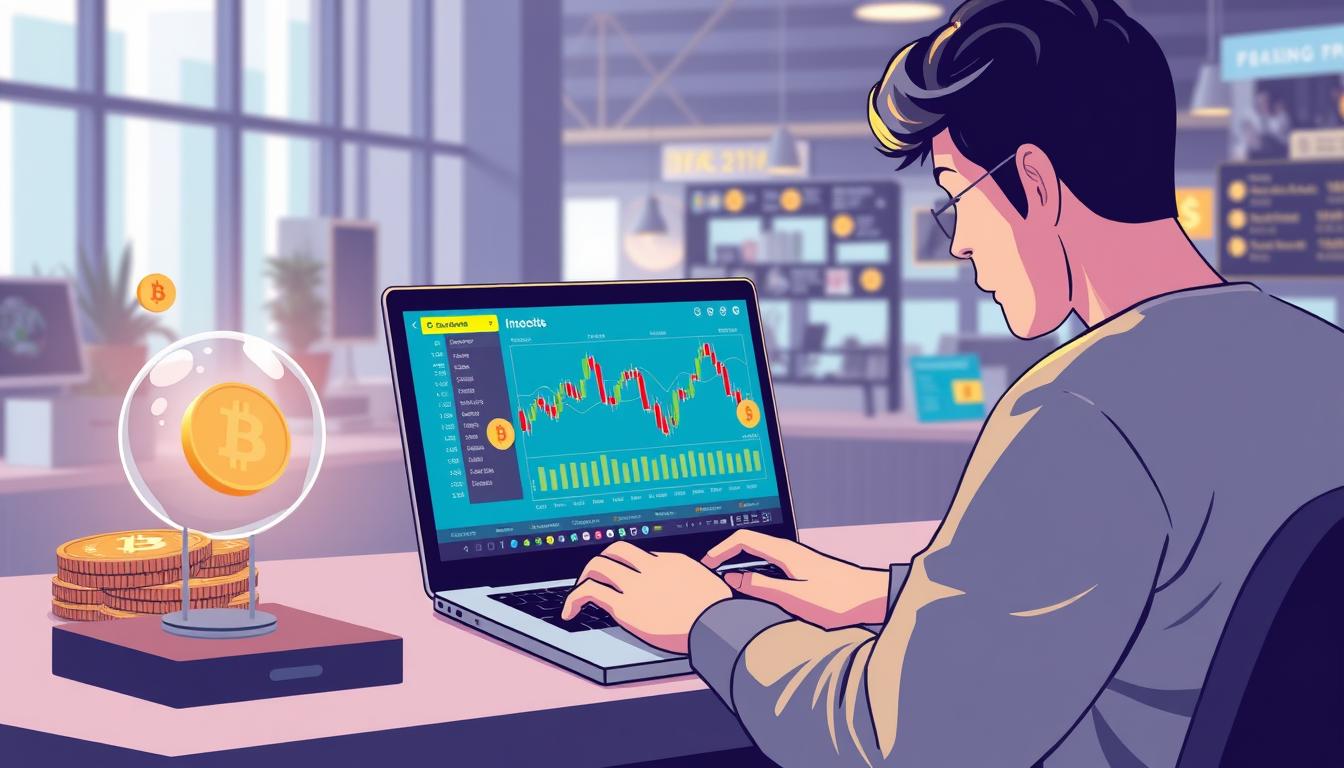 Image of a person using a laptop to buy cryptocurrency on a crypto exchange platform