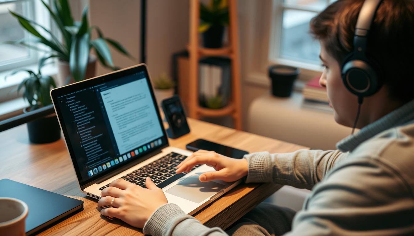 Image of a person using a laptop with a note-taking app open.