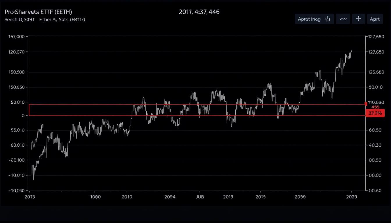 Generate an image of a graph showing the performance of the ProShares Ether ETF (EETH) over time.