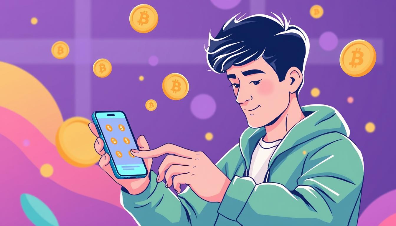 Image of a person using a cryptocurrency app on their smartphone