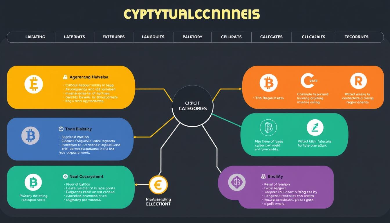 An infographic showing the different categories of cryptocurrencies and their characteristics.