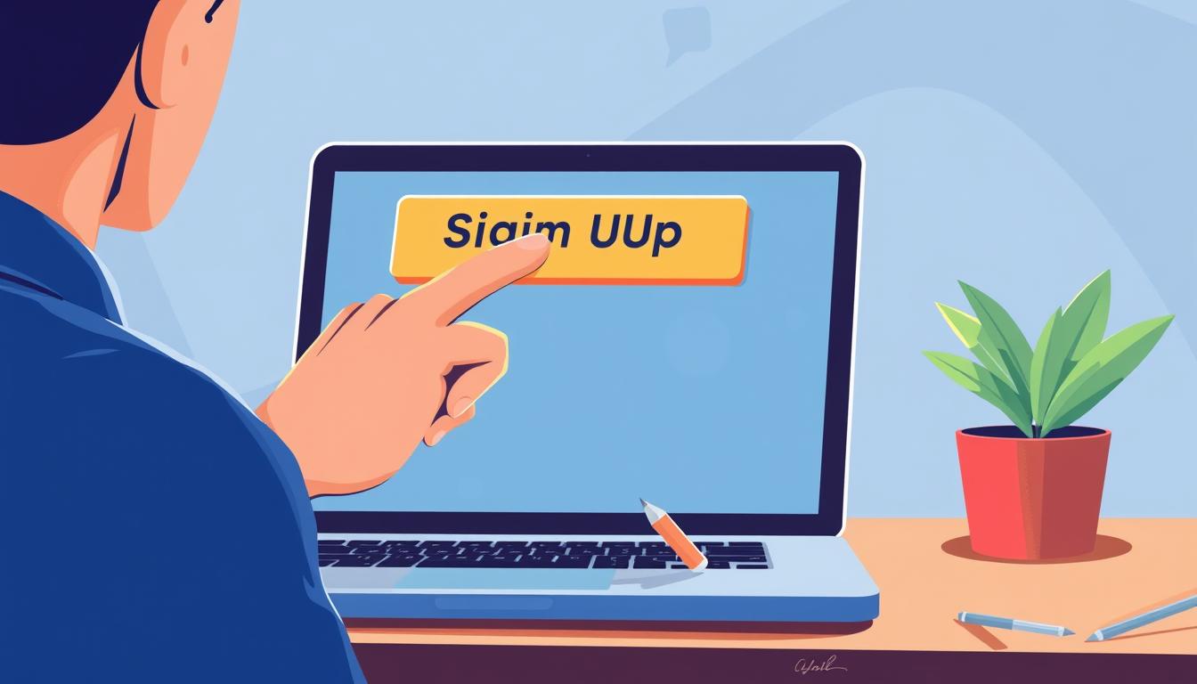 Image of a person clicking on a "Sign Up" button on a laptop screen