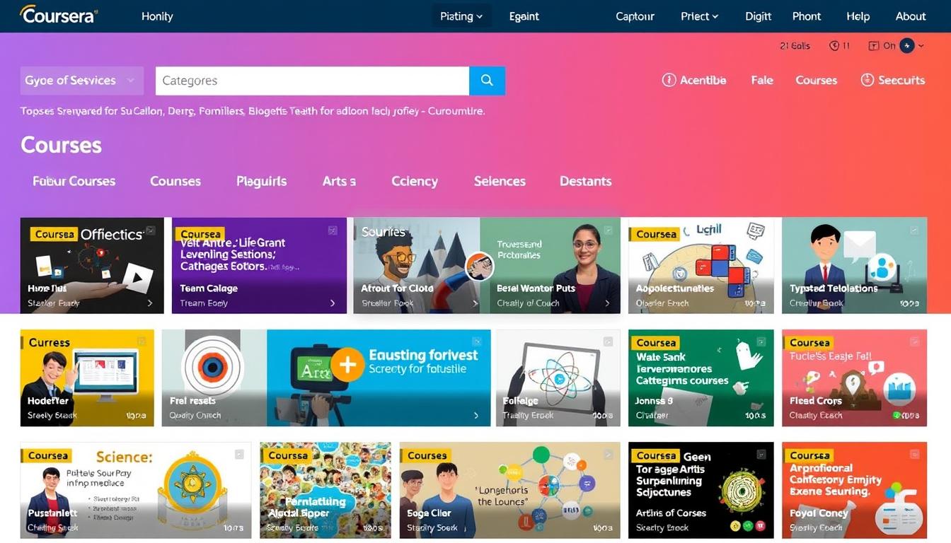Image of Coursera homepage with various course categories