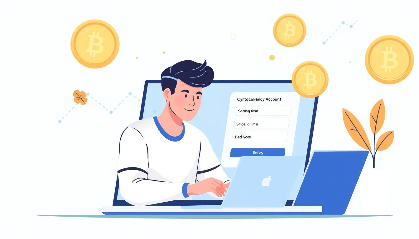 Image of a person creating a cryptocurrency account on a laptop