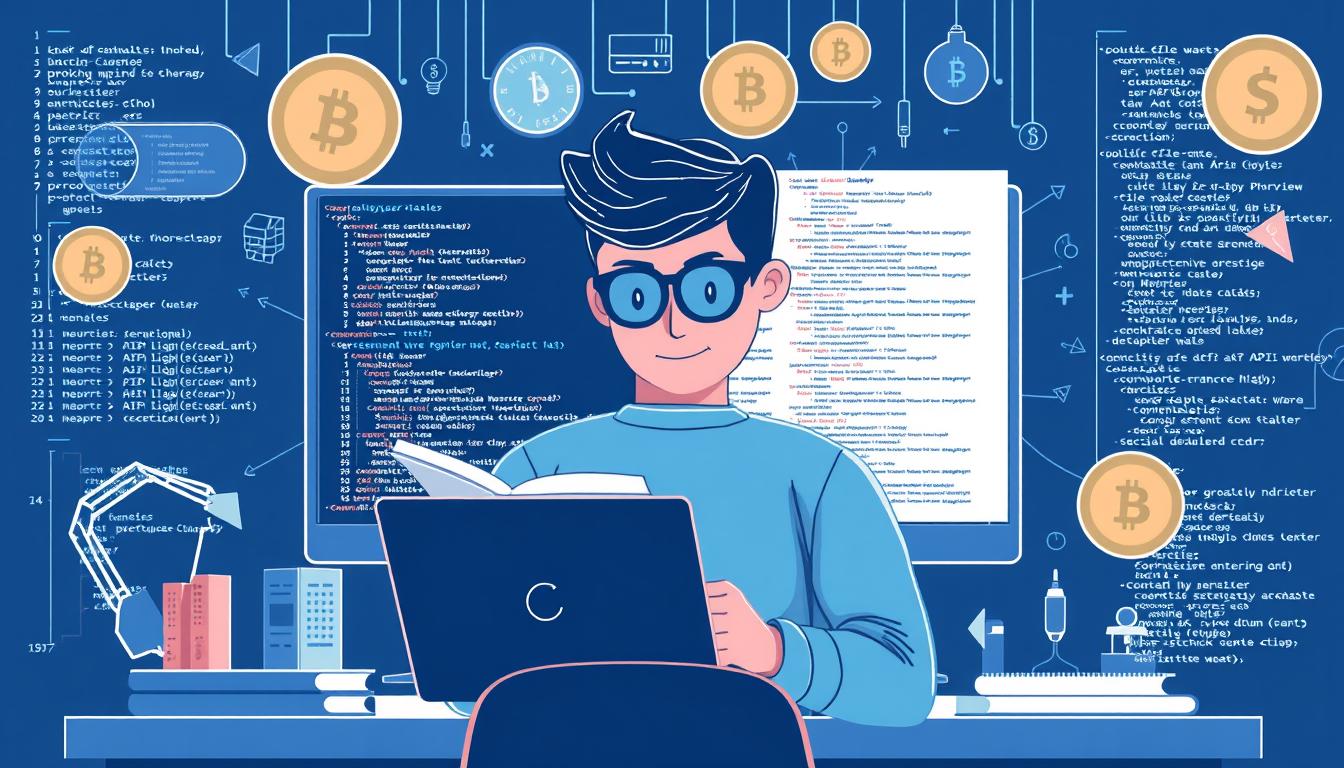 Image of a developer working with cryptocurrency API documentation