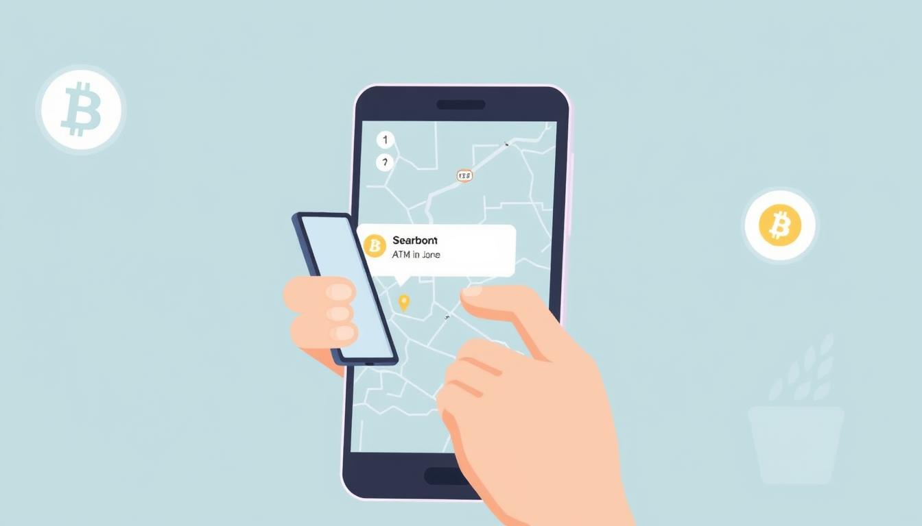 Image of a person using a smartphone to locate a cryptocurrency ATM near their location