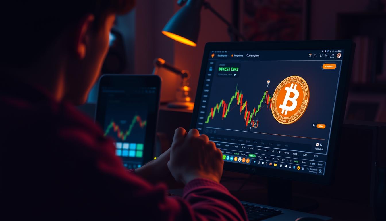 Generate an image of a person buying Bitcoin on a cryptocurrency exchange platform.