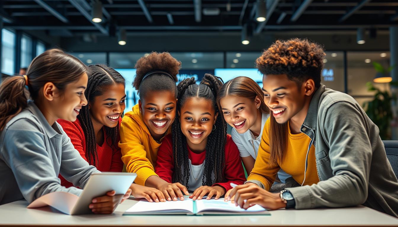 Image of a diverse group of learners interacting on a digital platform