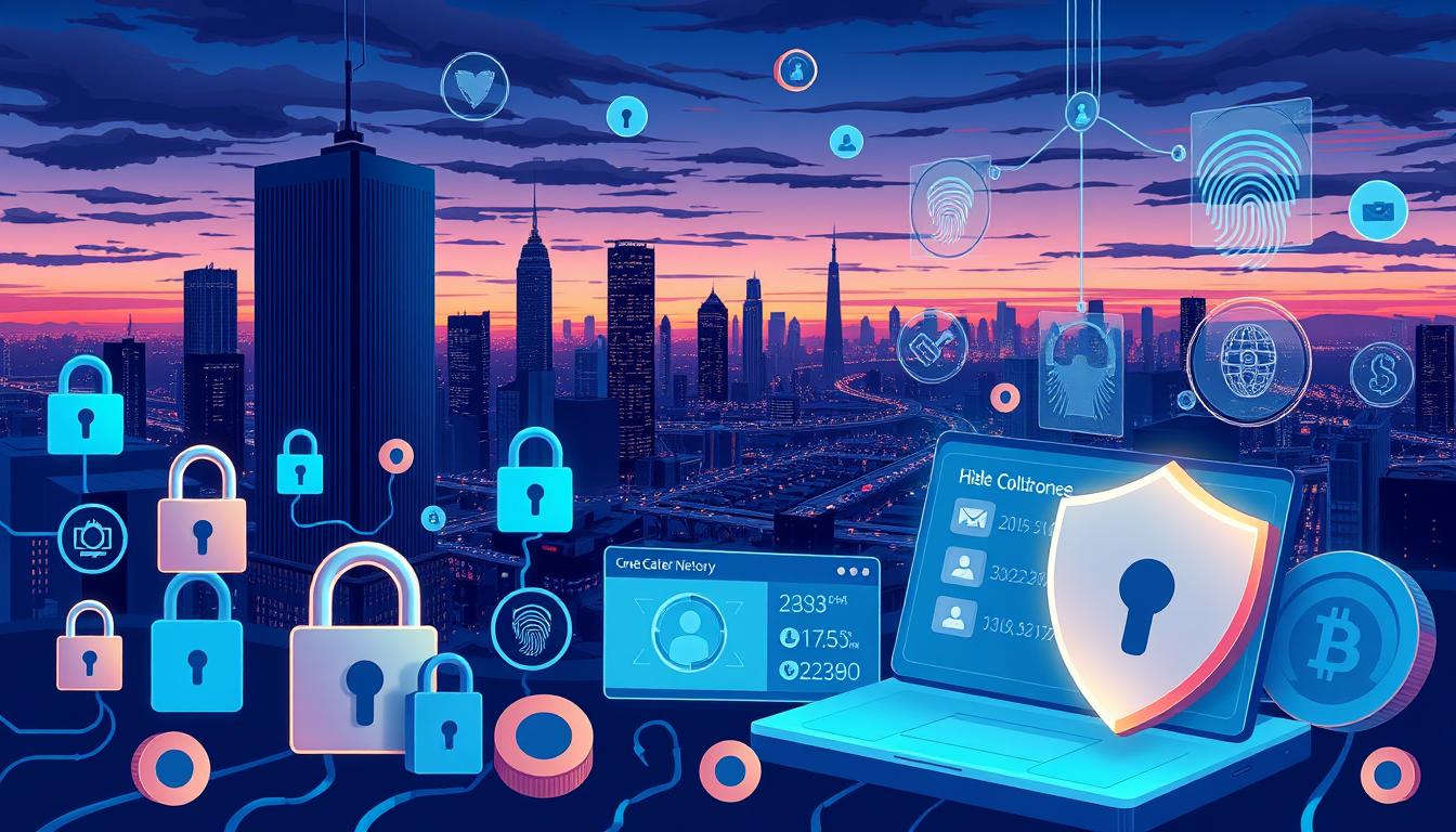 A detailed, high-resolution digital illustration depicting essential cryptocurrency security tips. The foreground features various security icons and symbols, such as locks, shields, fingerprints, and two-factor authentication prompts. The middle ground showcases a digital wallet interface with transaction history and account management options. The background depicts a cityscape with skyscrapers, data centers, and a serene, twilight sky, conveying a sense of digital security and technological sophistication. The composition utilizes a cool color palette, vivid lighting, and a sharp, photorealistic style to create a visually striking and informative image.
