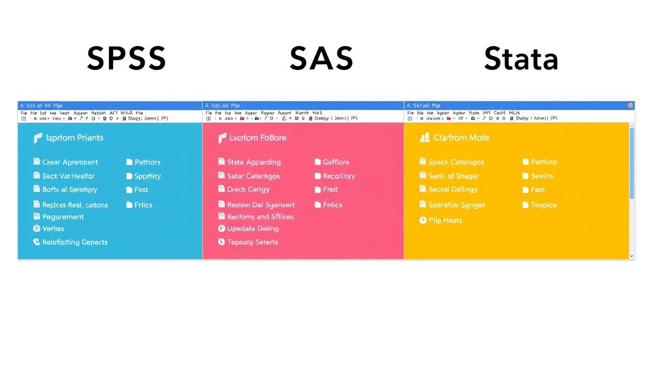 Image of SPSS, SAS, and Stata software interfaces
