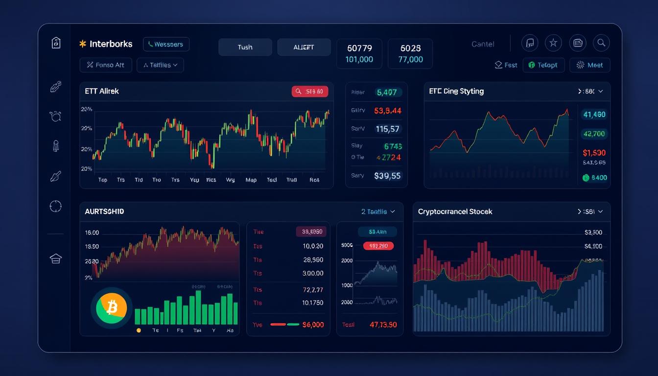 Generate an image of a dashboard displaying stock and ETF alerts alongside cryptocurrency notifications.