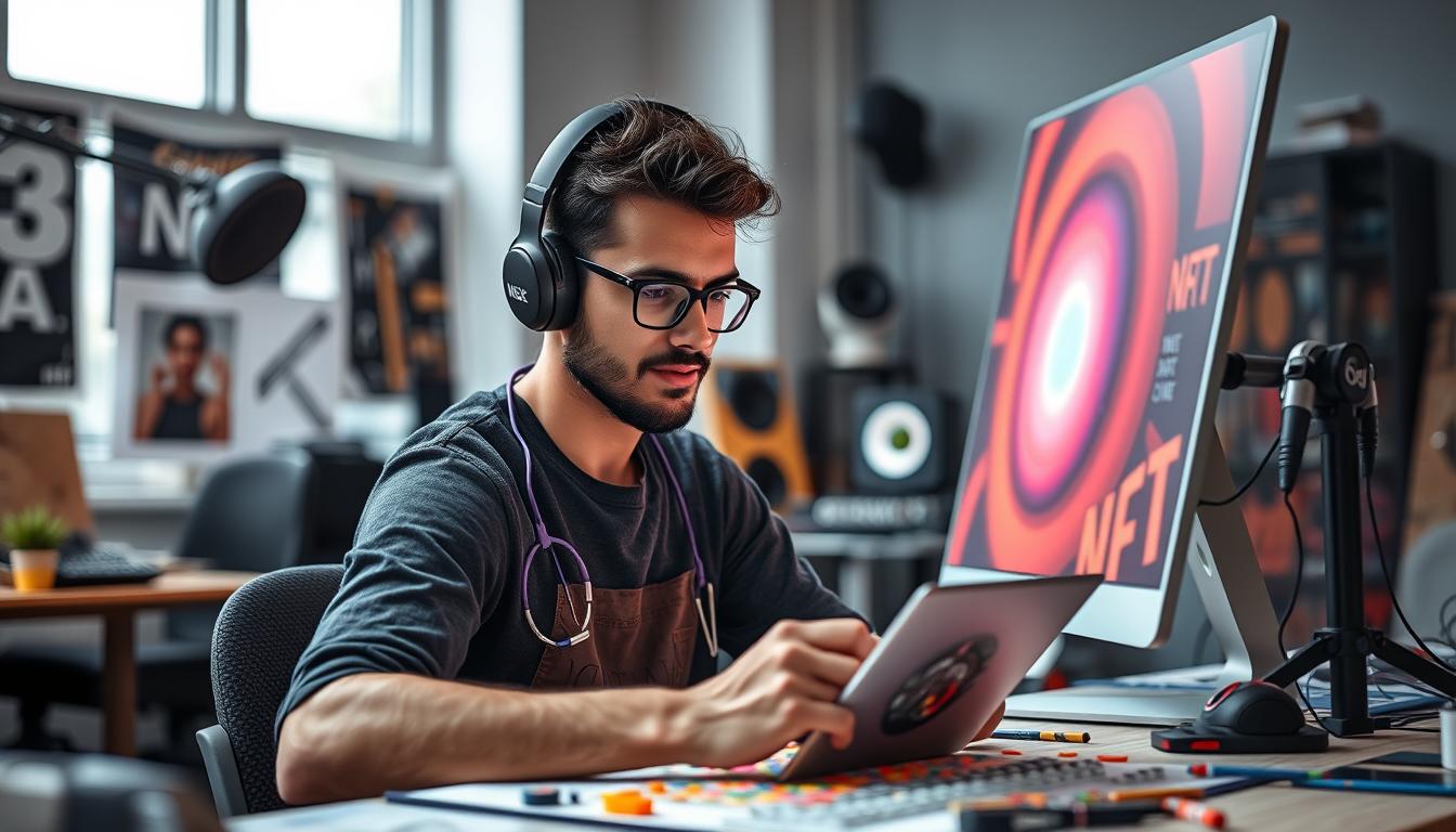 Image of a digital artist creating NFTs