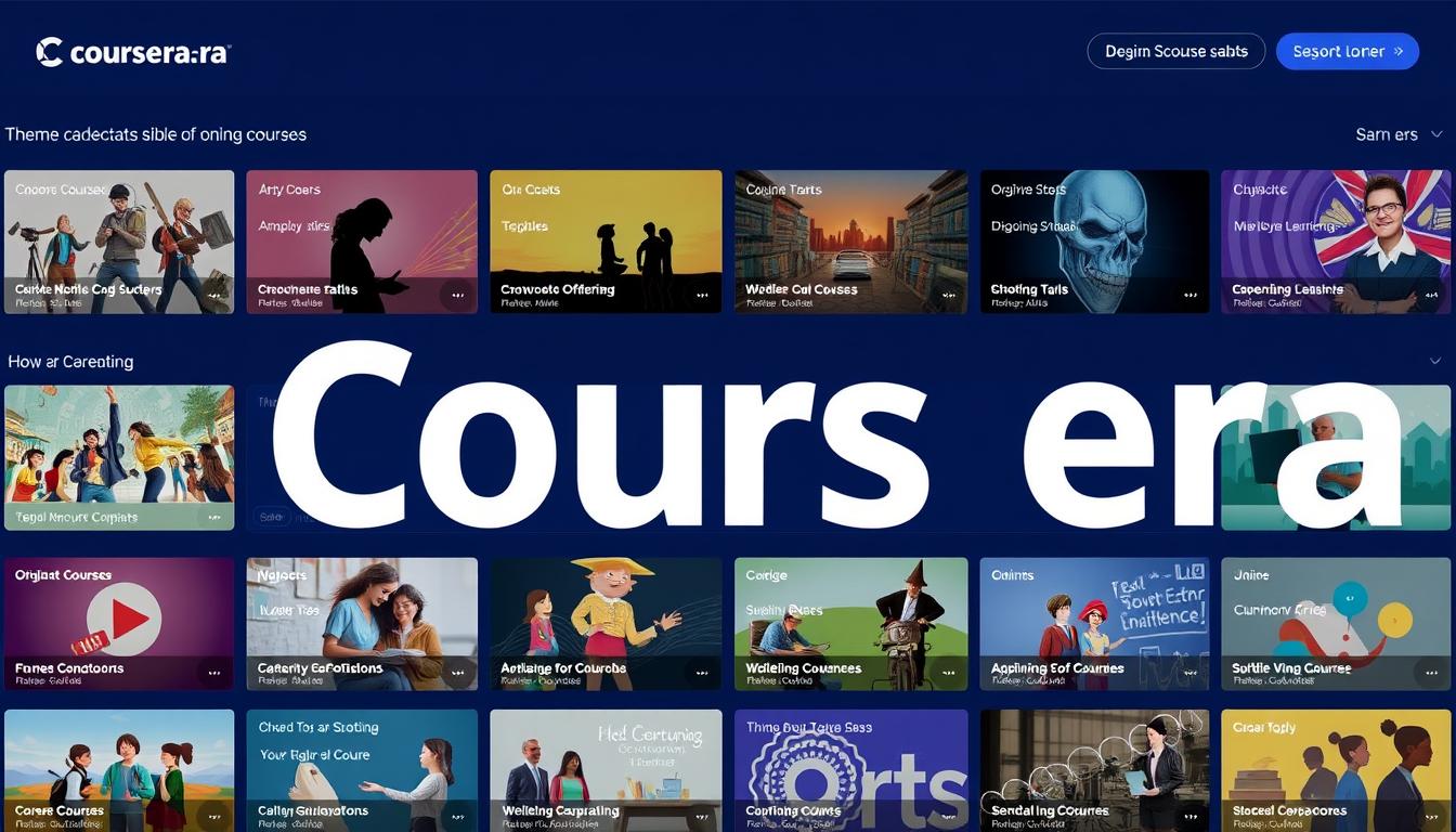 Create an image representing Coursera's diverse range of online courses