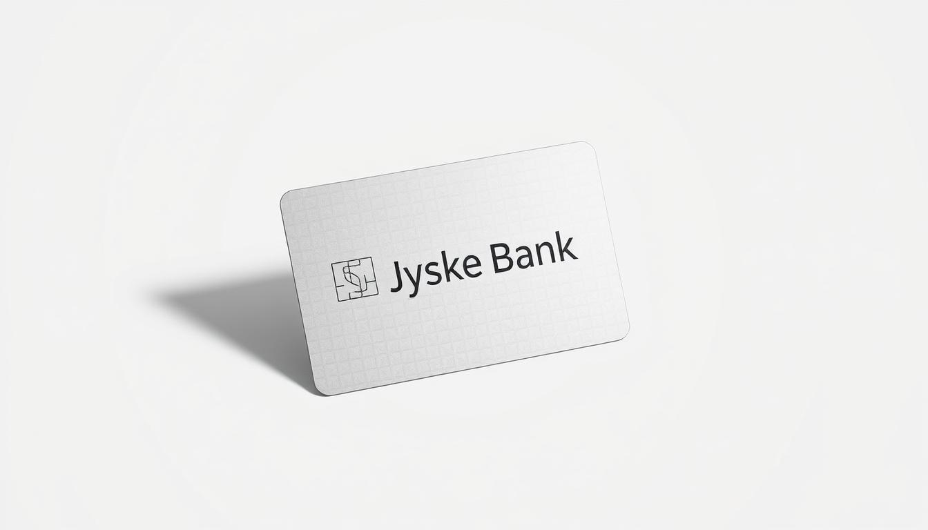 A bank card against a clean, white background, casting a soft shadow. The card's surface has a subtle embossed pattern, reflecting the Jyske Bank logo in an elegant, minimalist design. The card is positioned at a slight angle, allowing the viewer to appreciate its sleek, modern form. The lighting is diffused, creating a sense of tranquility and professionalism. The overall composition conveys the simplicity and accessibility of the Jyske Bank Dankort, ready to be ordered and activated.