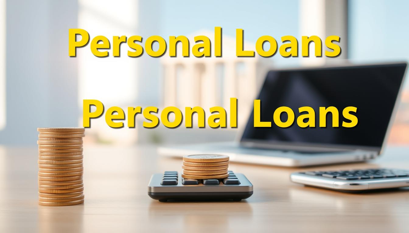 A warm, inviting image of "Προσωπικά Δάνεια" (Personal Loans) against a soft, blurred background. In the foreground, a stack of coins and a calculator, symbolizing financial management and personal finance. The middle ground features a modern, minimalist desk with a laptop, highlighting the digital aspect of loan applications. The background showcases a serene, Greek-inspired architectural scene, hinting at the local context. The lighting is natural and soft, creating a calming atmosphere. The overall composition conveys a sense of accessibility, practicality, and personal financial empowerment.