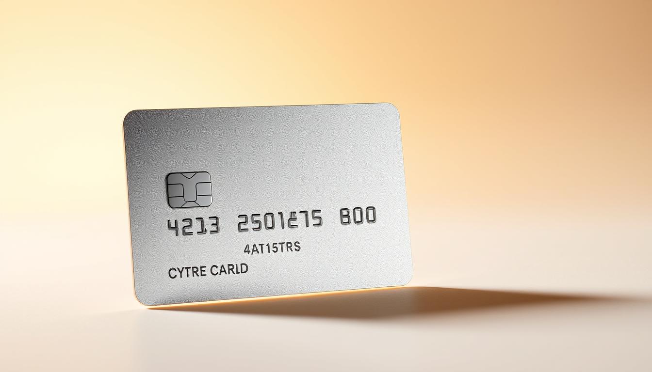 A sleek and elegant silver credit card with a shimmering surface, reflecting the light in a mesmerizing way. The card is positioned centrally, taking up the majority of the frame, with a subtle shadow casting beneath it to provide depth and dimensionality. The background is a soft, neutral gradient, allowing the card to be the focal point, showcasing its premium design and high-end aesthetic. The lighting is warm and inviting, creating a sense of luxury and refinement. The overall composition is balanced and visually striking, highlighting the beauty and allure of this premium silver credit card.
