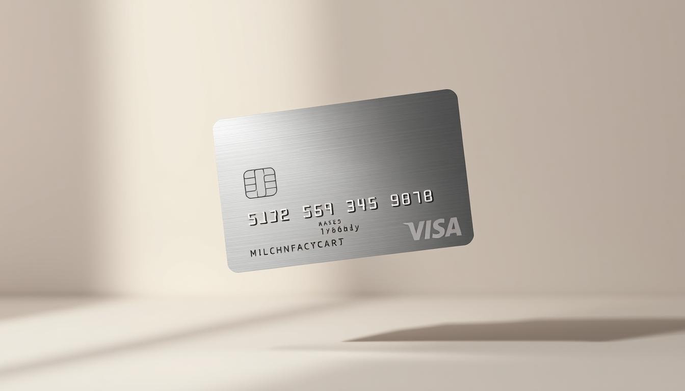 A modern, minimalist credit card floating against a soft, muted background. The card has a sleek, metallic design with clean lines and no visible logos or branding. Subtle highlights and shadows accentuate the card's form, creating a sense of depth and premium quality. The overall mood is one of simplicity, sophistication, and a focus on the essential features of an international travel credit card - no currency conversion fees. The image should convey a sense of effortless, global accessibility for the discerning traveler.