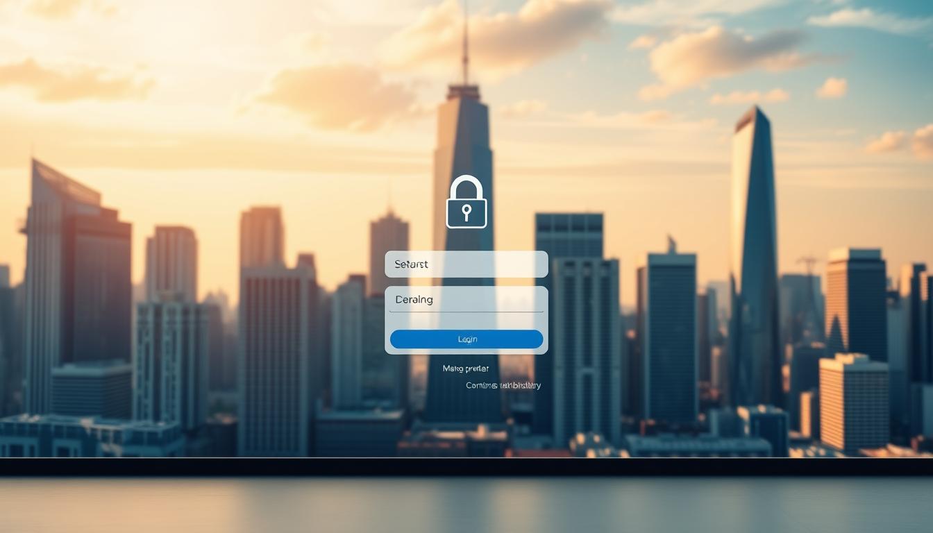 A sleek, modern banking platform set against a vibrant cityscape. In the foreground, a secure login interface with a minimalist design, exuding a sense of trust and reliability. The middle ground features stylized icons and graphics, showcasing the platform's robust features and user-friendly navigation. In the background, a towering skyscraper skyline, symbolizing the strength and stability of the financial institution. The lighting is soft and warm, creating a welcoming atmosphere. The overall composition conveys a sense of digital security, seamless user experience, and the trustworthiness of the banking platform.