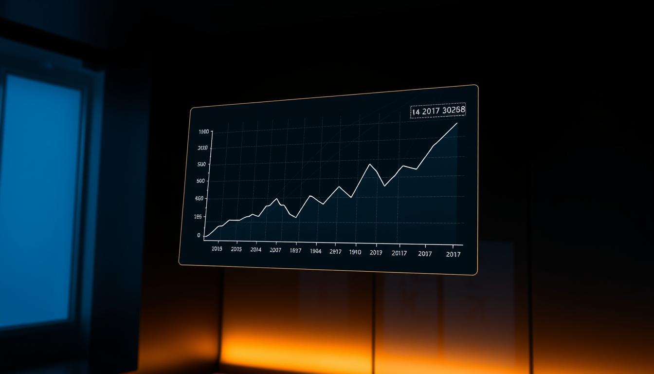A sleek, modern financial chart floating against a dimly lit backdrop, illuminated by soft, warm lighting. The chart displays a line graph depicting the fluctuations of interest rates, with clear data points and a clean, minimalist design. The graph is surrounded by subtle, abstract shapes and geometric patterns, creating a sense of depth and movement. The overall atmosphere is one of sophisticated analysis and forward-looking insight, reflecting the nuanced dynamics of Korea's household debt and interest rate trends.