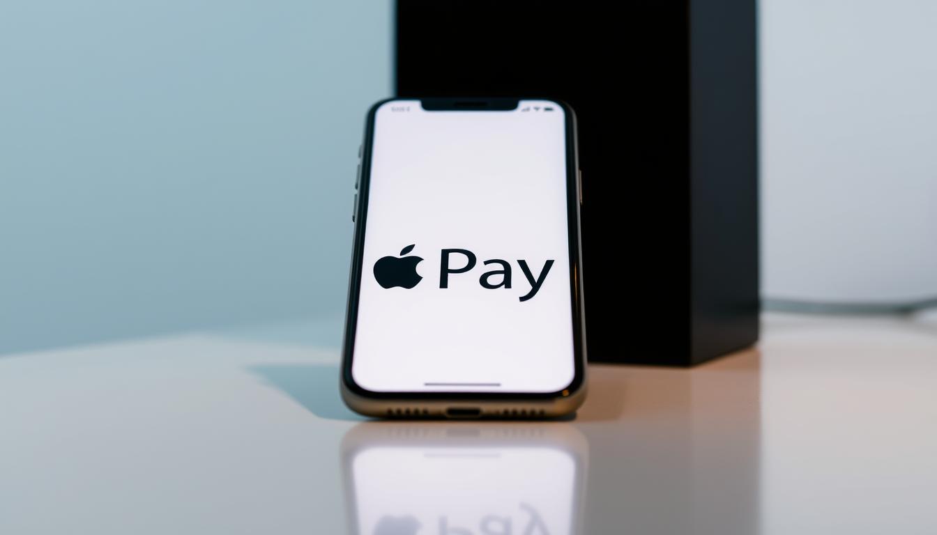 A sleek, modern smartphone display showcasing the Apple Pay logo, set against a minimalist background. The interface features a clean, elegant design with vibrant colors and subtle shadows, conveying a sense of simplicity and intuitiveness. The scene is illuminated by soft, diffused lighting, creating a warm and inviting atmosphere. The camera angle captures the screen at a slightly elevated perspective, emphasizing the convenience and accessibility of the mobile payment system. The overall composition highlights the seamless integration of Apple Pay with the smartphone, underscoring its role as a convenient and secure cashless payment solution.