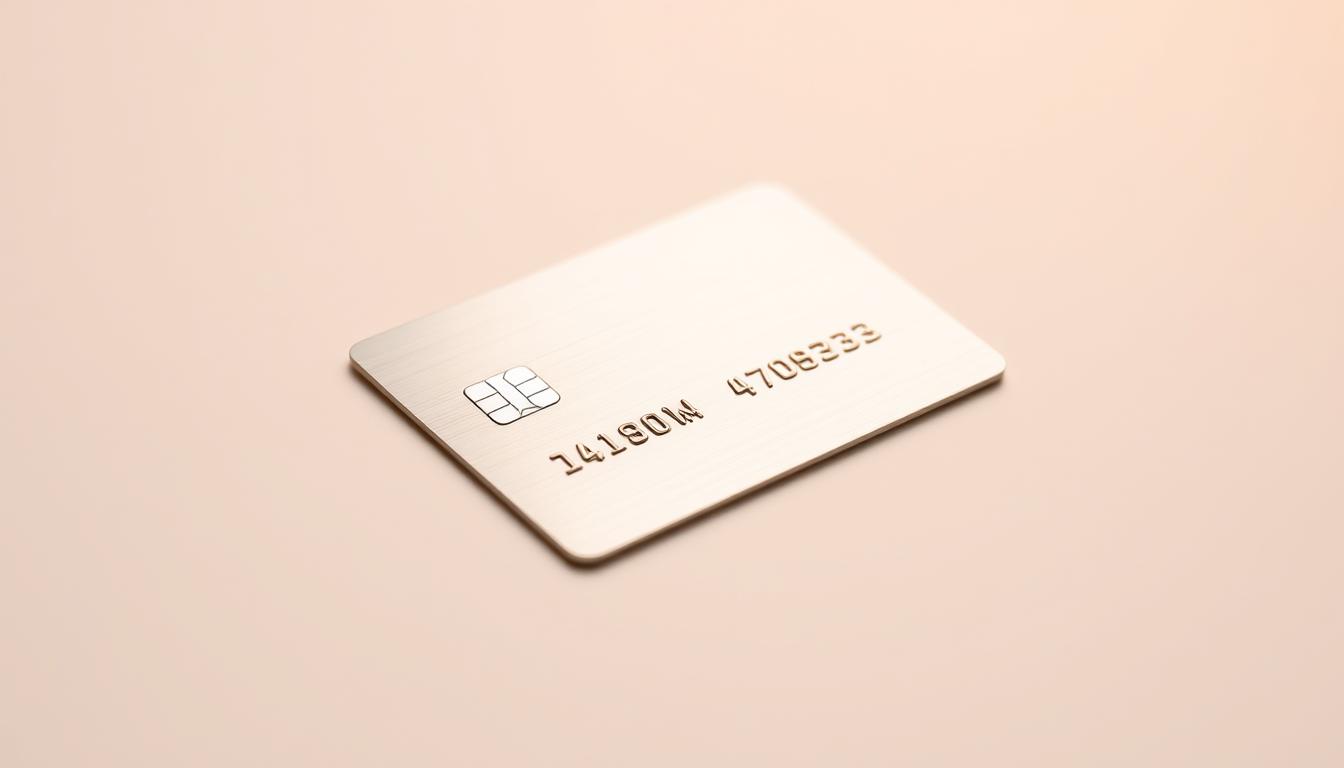 A sleek, metallic credit card with a classic design, captured under warm, directional lighting that accentuates its sharp edges and reflective surface. The card rests on a clean, minimalist background, allowing the details to take center stage. The composition emphasizes the card's minimalist aesthetic, conveying a sense of sophistication and timelessness. The lighting creates subtle shadows and highlights, creating depth and dimension, while the angle and perspective give the image a sense of balance and visual interest.