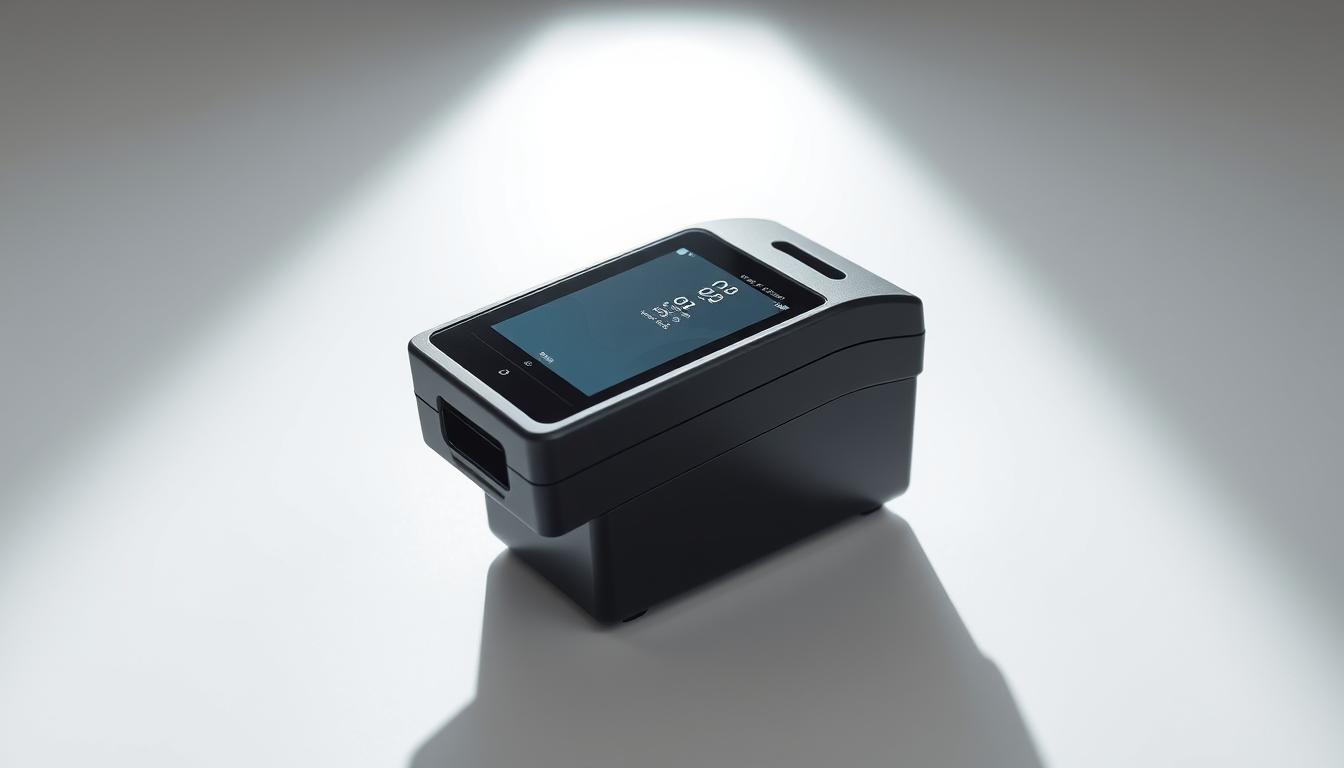 A sleek, contactless payment terminal in a modern, minimalist design, bathed in soft, directional lighting. The device sits atop a clean, white surface, casting a subtle shadow. The terminal's interface is intuitive and user-friendly, inviting effortless transactions. The overall atmosphere exudes efficiency, convenience, and a sense of technological sophistication befitting the ease of everyday payments in Latvia.