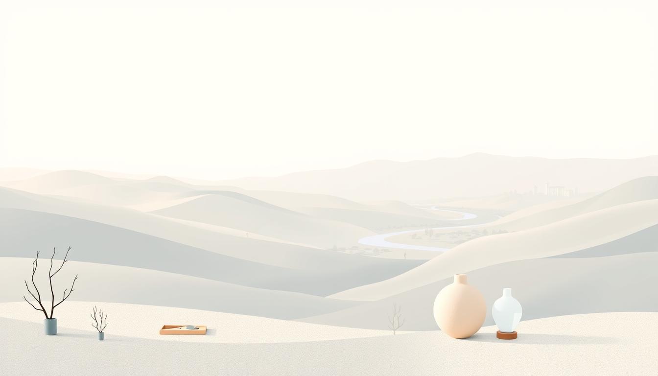 A tranquil, minimalist illustration of retirement planning strategies in Greece. A serene landscape with rolling hills, a winding river, and a distant city skyline. In the foreground, carefully arranged geometric shapes and abstract icons represent the key elements of a comprehensive retirement plan - savings, investments, pensions, and insurance. Soft, muted colors create a calming, thoughtful atmosphere, while strategically placed lighting and shadow add depth and dimension. The overall composition conveys a sense of balance, stability, and prudent financial decision-making, reflecting the core themes of the article's section on retirement planning strategies in Greece.