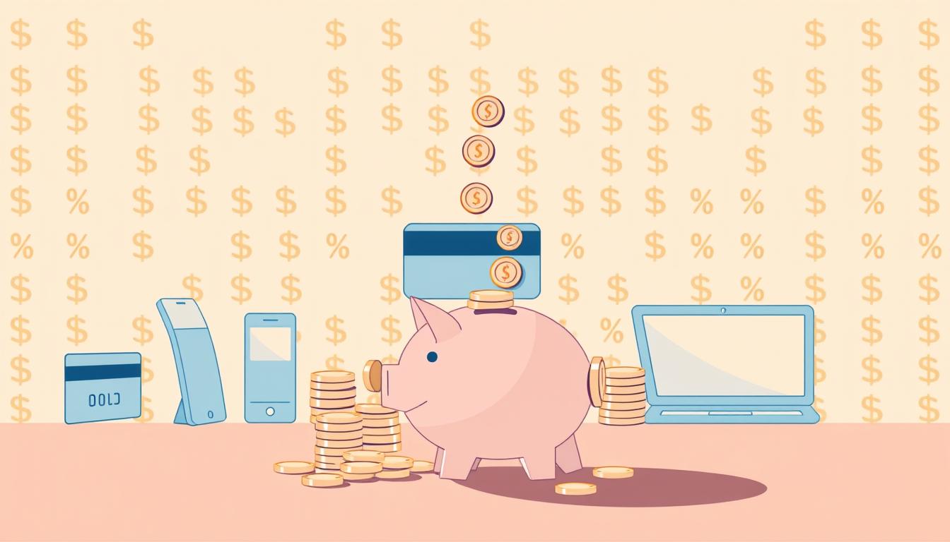 A modern, minimalist illustration showcasing strategies to maximize cashback benefits. In the foreground, a stylized piggy bank overflows with coins, highlighting the rewards of optimal cashback utilization. The middle ground depicts various payment methods - credit cards, mobile devices, and online transactions - representing the diverse avenues for earning cashback. In the background, a sleek, geometric pattern of dollar signs and percentage symbols creates a sense of financial optimization. Warm, directional lighting casts subtle shadows, adding depth and emphasizing the key elements. The overall composition conveys a sense of organization, efficiency, and the potential for substantial financial returns through strategic cashback management.