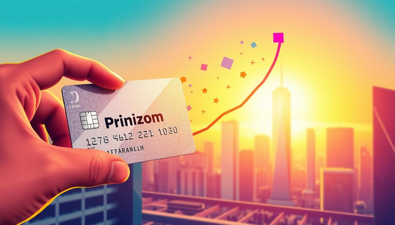 A vibrant, dynamic illustration showcasing the effective ways to accumulate rewards points. In the foreground, a hand holds a shimmering credit card, the Prime Platinum logo prominently displayed. The middle ground features a visual representation of points or rewards accumulating, with colorful, geometric shapes floating upwards. The background depicts a sleek, modern cityscape, hinting at the sophisticated lifestyle and exclusive benefits associated with the card. The lighting is warm and inviting, creating a sense of prosperity and financial empowerment. The overall composition and color palette convey a message of growth, progress, and the tangible advantages of diligently building up one's reward points.