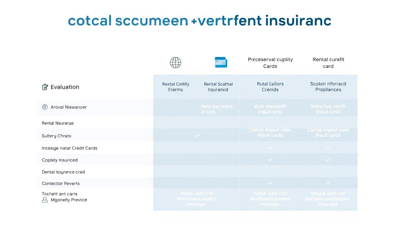 A comparison chart displaying a side-by-side evaluation of various credit cards and rental insurance providers. The foreground features a clean, minimalistic design with crisp icons and clear labeling of key features. The middle ground showcases the details of each offering, allowing for easy visual comparison. The background is a soft, neutral tone that complements the professional aesthetic, with subtle grid lines to guide the viewer's eye. The overall mood is one of clarity, precision, and informed decision-making, reflecting the article's focus on helping the reader make a well-informed choice about their credit card and rental insurance options.