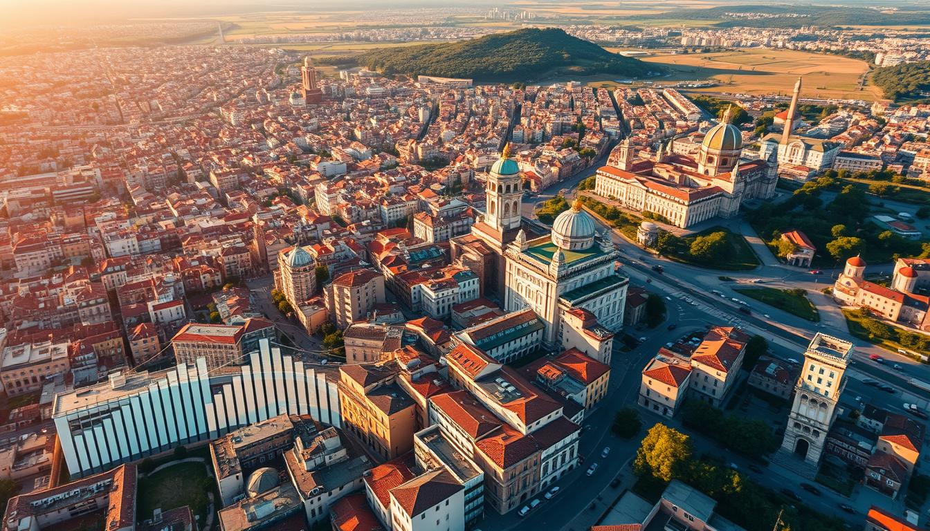 A bird's-eye view of the Italian real estate market, showcasing vibrant cities, bustling neighborhoods, and modern architectural marvels. In the foreground, a dynamic data visualization illuminates key trends and insights, inviting the viewer to explore the complexities of the market. The middle ground features a mix of residential and commercial properties, each representing the diverse investment opportunities available. The background is a panoramic landscape, blending urban skylines with picturesque countryside, capturing the essence of Italy's real estate landscape. Warm, natural lighting casts a glow over the scene, evoking a sense of warmth and prosperity. The overall composition conveys a comprehensive, data-driven analysis of the Italian real estate market, ideal for the "Analisi del mercato immobiliare italiano" section of the article.