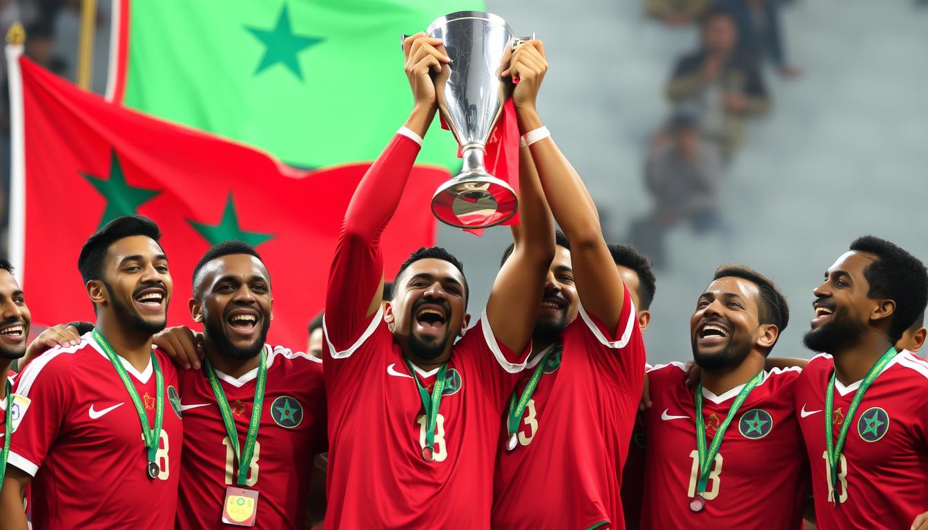 لاعبو المنتخب المغربي يحتفلون بلقب بطولة أمم إفريقيا للمحليين السابقة