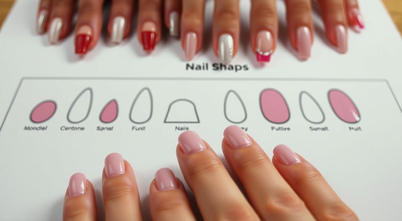 A high-quality, ultra-detailed image of a nail shape guide, showcasing various nail styles arranged in a visually appealing array. The foreground features a close-up, expertly lit capture of the nails, highlighting their shapes, lengths, and contours with exceptional clarity. The middle ground presents a crisp, well-composed layout, with the nail shapes arranged in an organized, aesthetically pleasing manner. The background maintains a soft, muted tone, allowing the nail shapes to take center stage. The overall composition conveys a sense of sophistication and style, perfectly complementing the "The Impact of Nail Shapes on Your Style" section of the article.