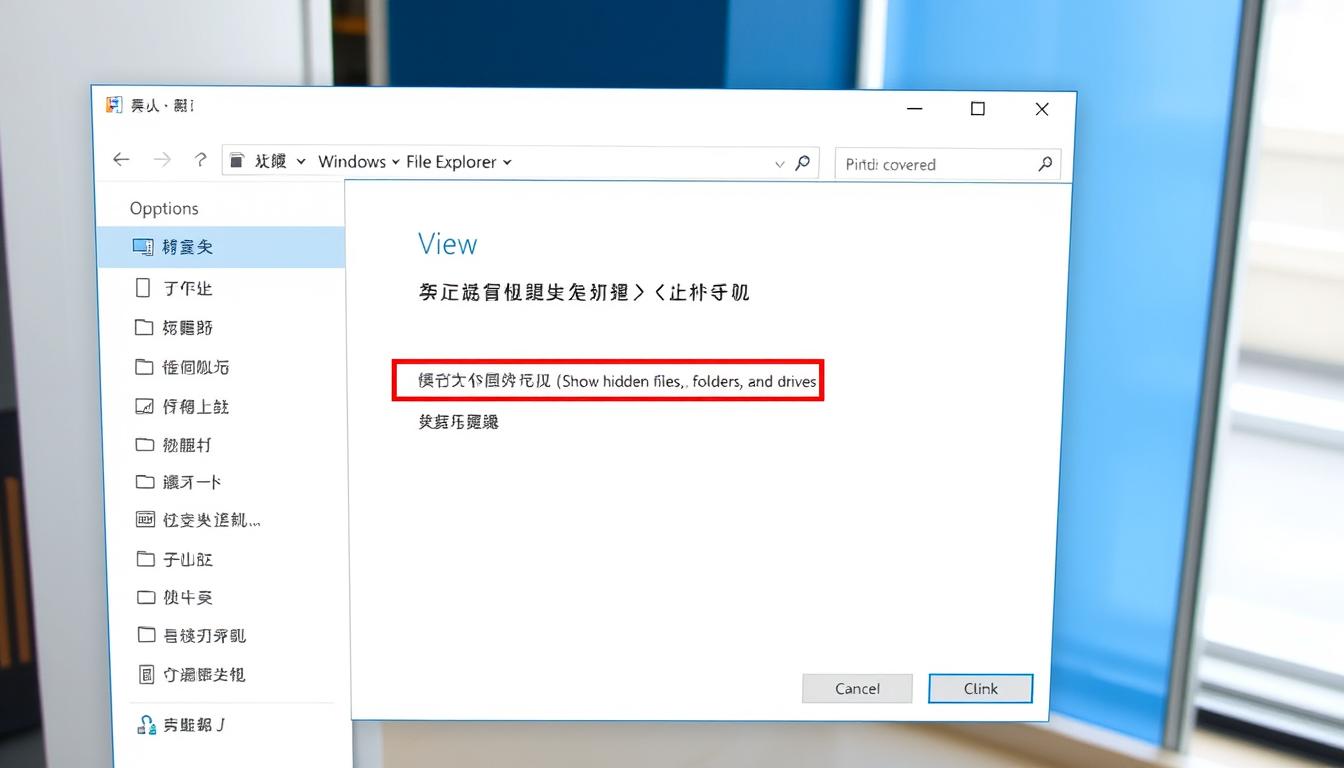 Windows文件资源管理器中显示隐藏文件的设置界面