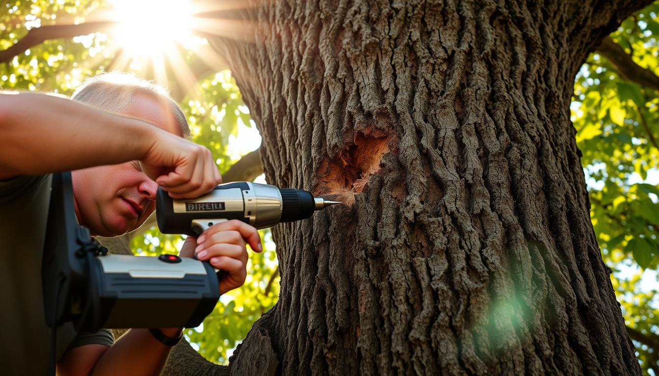 szczepienie drzew wiertarką