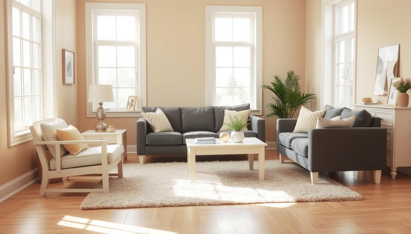 jaki kolor ścian do białych mebli i szarej kanapy