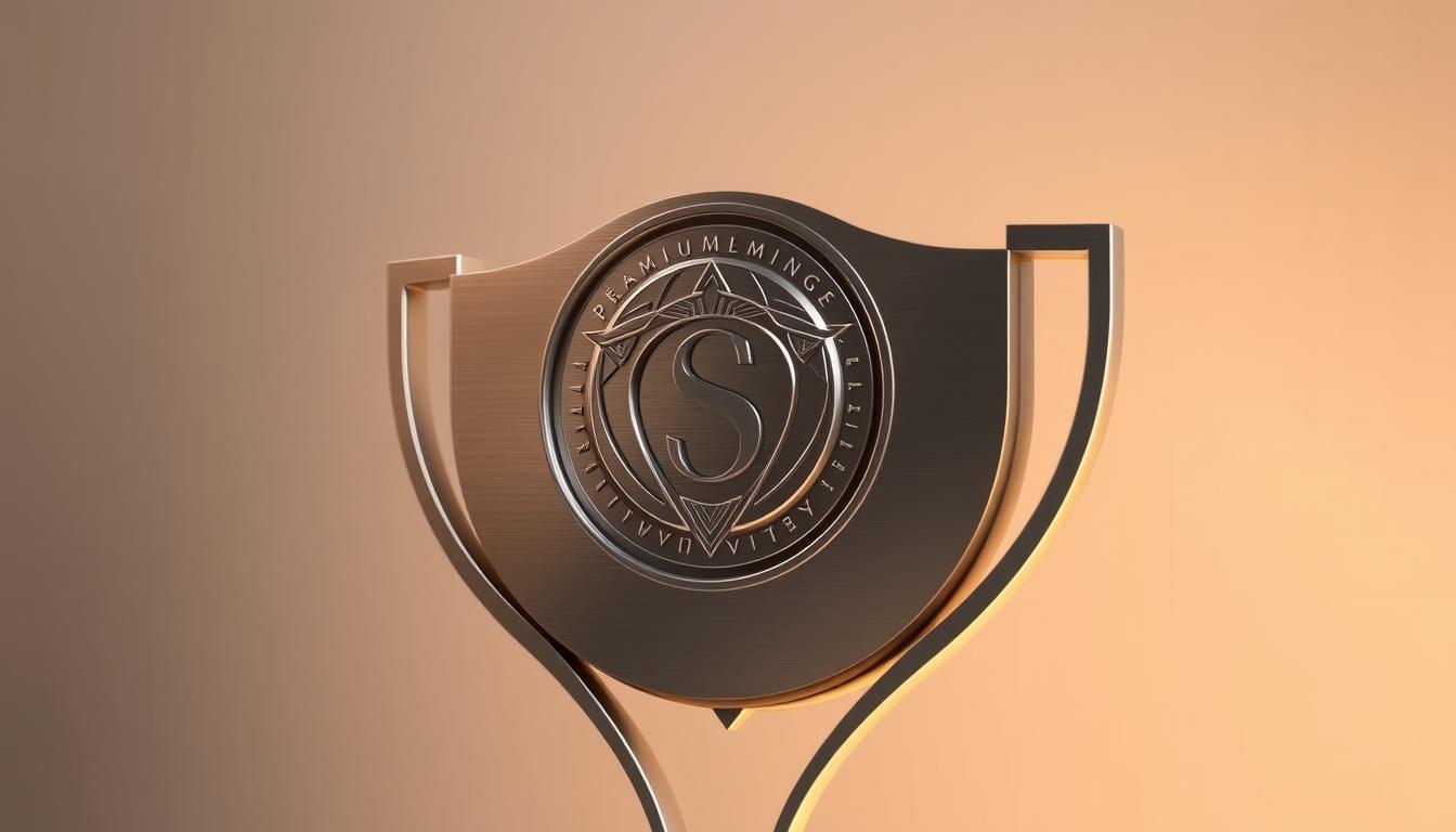 A meticulously crafted trophy with a sleek, modern design. The central focus is a captivating 3D logo, etched with precision and showcasing intricate details. The trophy's surface reflects a warm, soft lighting, creating a sense of premium quality and elegance. The minimalist yet striking design is complemented by a subtle, brushed metal finish, exuding a sophisticated and personalized aesthetic. The trophy stands tall, commanding attention and conveying a sense of individual achievement and customization.