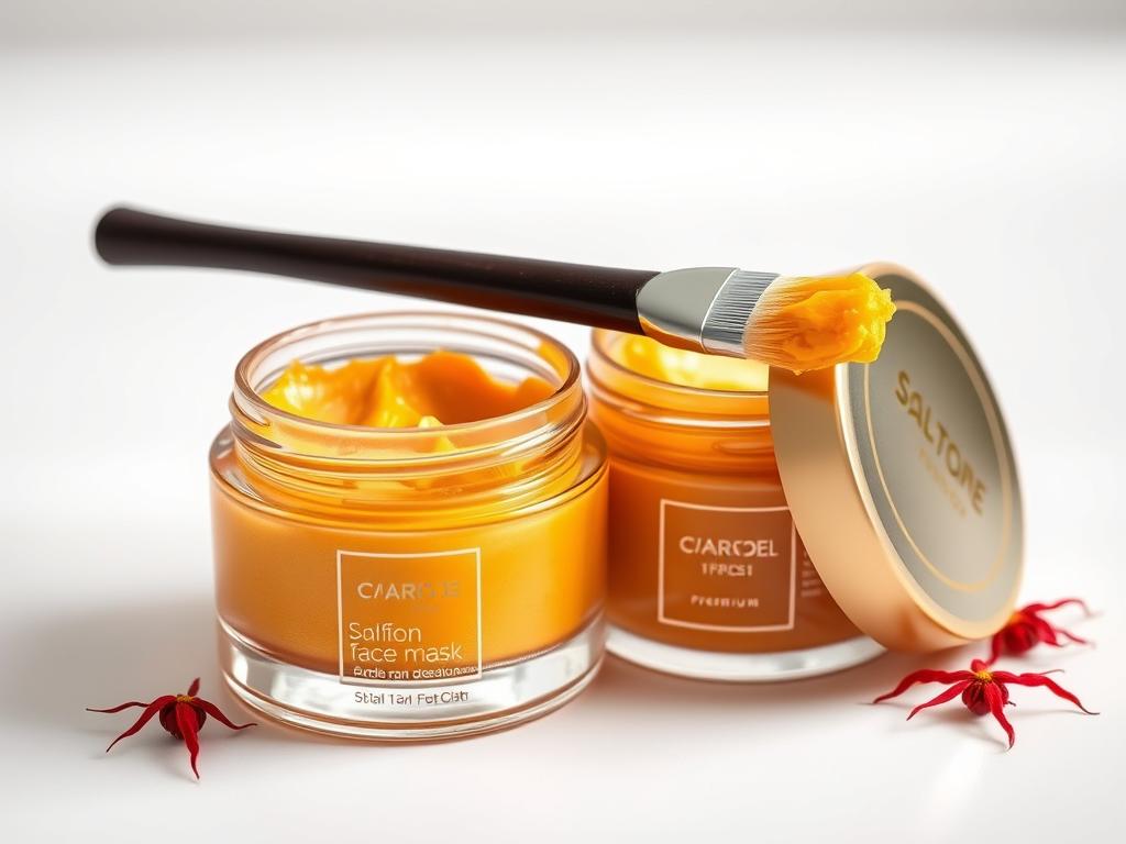 Saffron face mask in jar with application brush