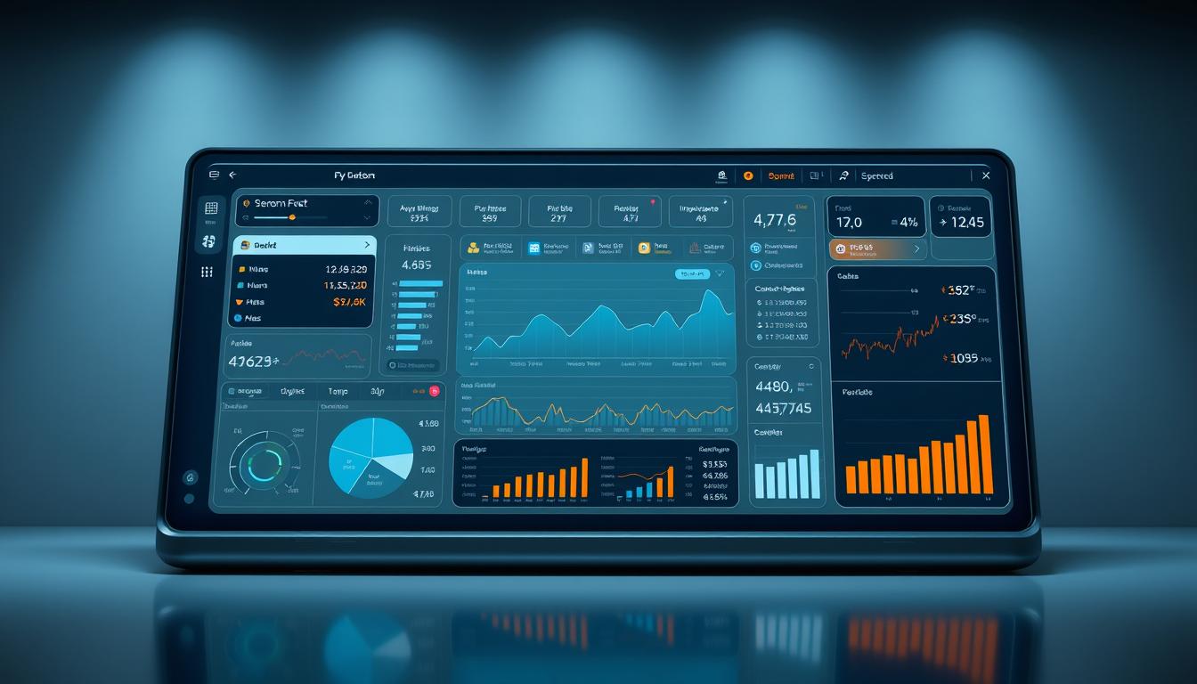A high-tech digital financial interface with a sleek, modern design. The interface features a clean, minimalist layout with intuitive controls and dynamic visualizations of investment data and market trends. The color palette is a harmonious blend of cool blues, grays, and accents of warm amber, creating a professional yet inviting atmosphere. The scene is lit by a soft, indirect lighting that casts subtle shadows, enhancing the depth and dimensionality of the interface. The overall impression is one of innovation, efficiency, and a cutting-edge approach to personal finance and investment management.