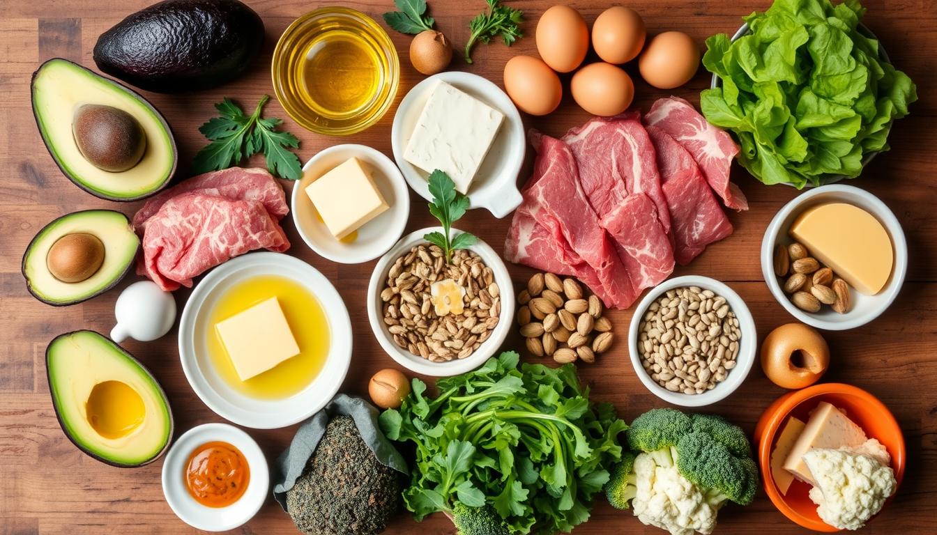 How to Start Keto Diet: A Step-by-Step Guide for Beginners 4 Assortment of keto-friendly foods including meats, healthy fats, low-carb vegetables, and nuts