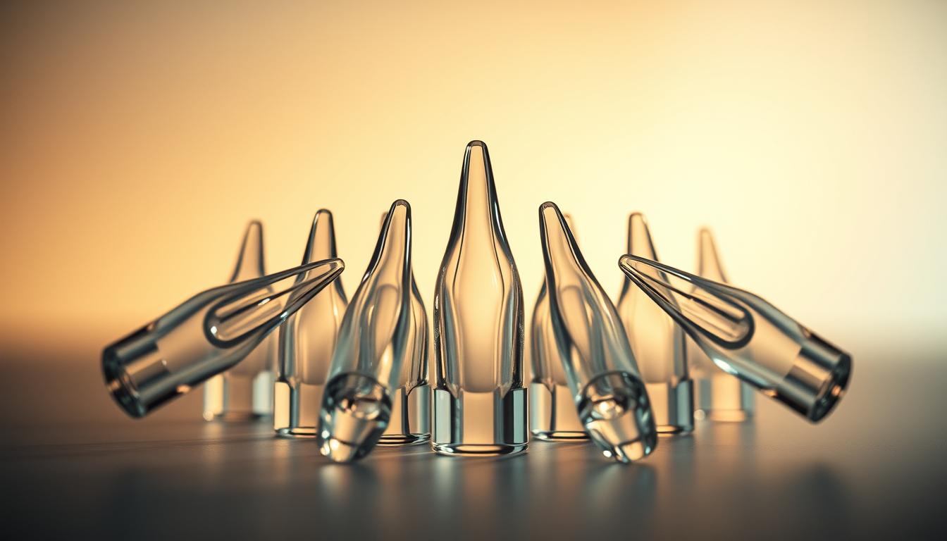 Intricate glass filter tips, meticulously crafted with precision and elegance. A captivating centerpiece against a soft, diffused backdrop, illuminated by warm, directional lighting that accentuates the subtle refractions and translucent qualities of the material. The tips are arranged in a visually harmonious composition, showcasing their premium design and attention to detail. Subtle shadows add depth and dimensionality, while the overall scene conveys a sense of premium quality and sophistication. The camera captures the essence of these exceptional glass filter tips, providing a clear, high-resolution representation of their form and function.