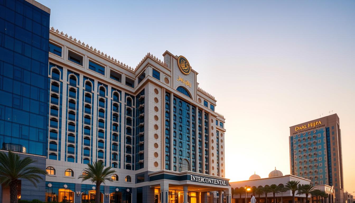 Exterior view of Dar Al Hijra Intercontinental hotel in Madinah with its distinctive architecture